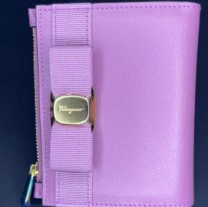 Salvatore Ferragamo Mauve Leather Wallet with Gold Accent